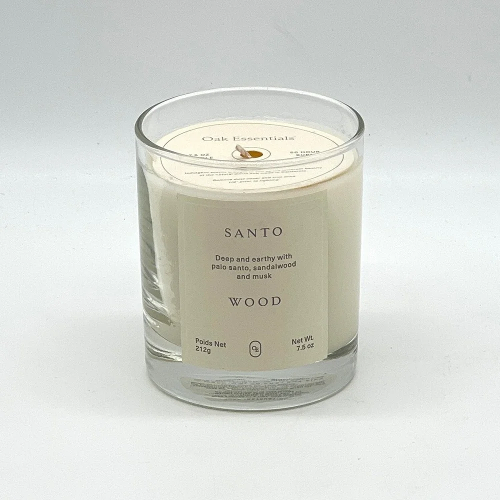 Oak Essentials Santo Wood Candle Women 7.5 oz White Earthy Palo Santo Sandalwood